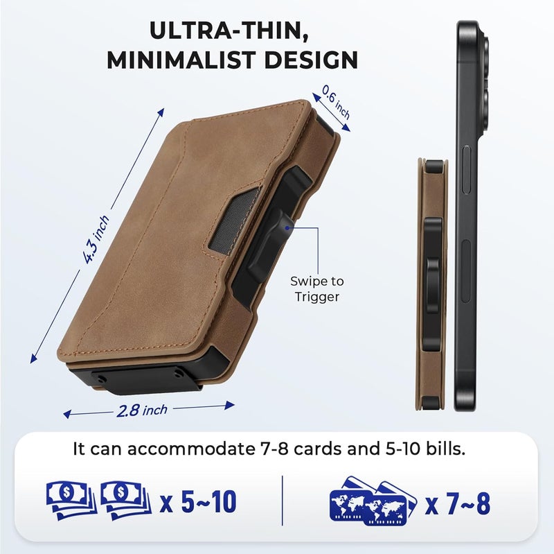 BESSIO Slim Wallet for Men - Minimalist Mens Wallet with Money Clip, Aluminum Pop Up Card Case and Leather Slots Credit Card Holder RFID Blocking Wallet for Men with Gift Box - Image 5